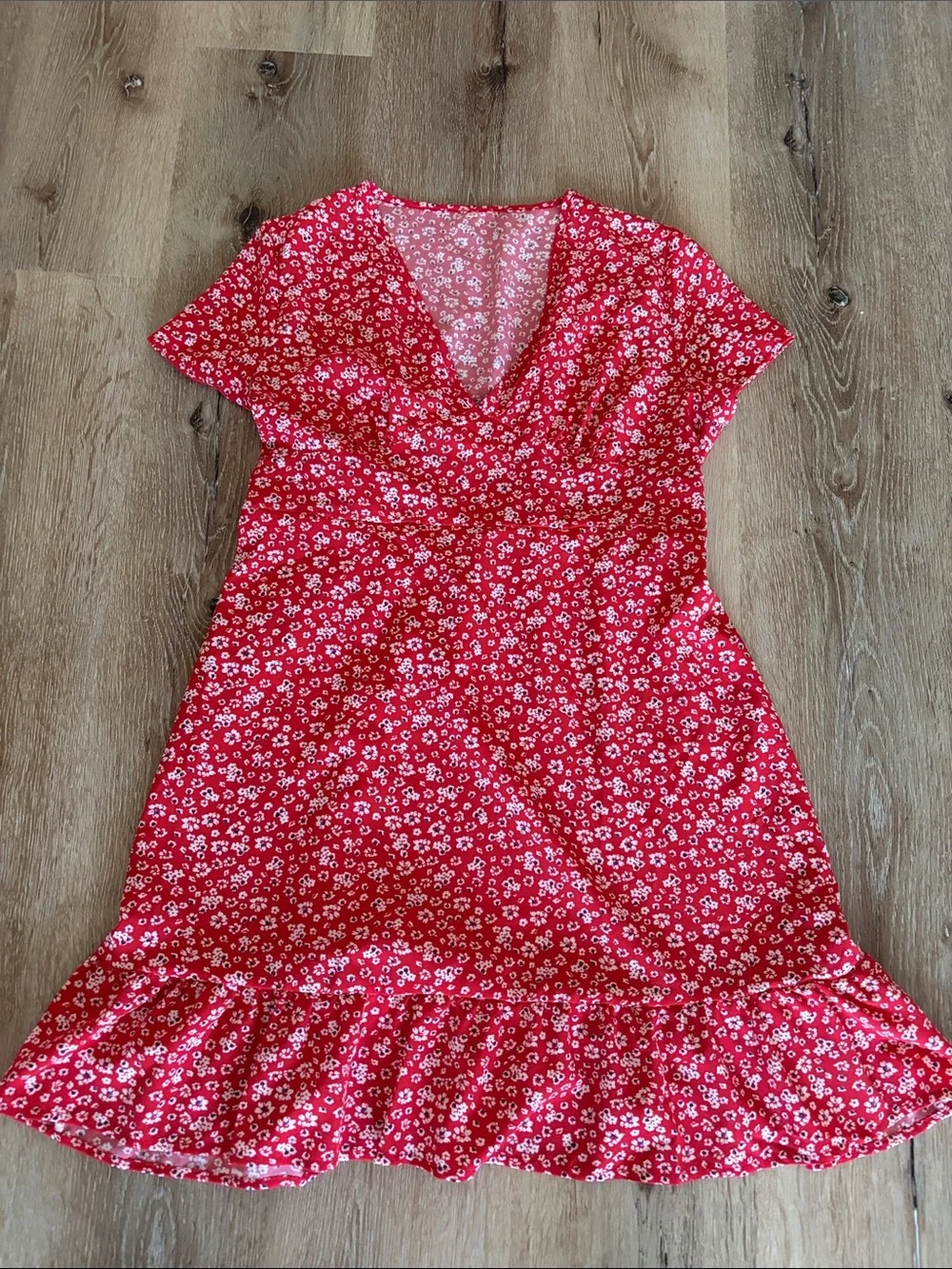 Red Floral V-Neck Ruffle Dress - Picture 1 of 2